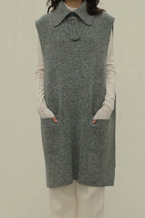 SWAYING/KNIT Lapel Pocket Detail Vest SW202SZ33 Green PS5